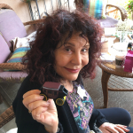 Karen with her favorite mode of travel! - SBC Book Club, Pasadena, CA