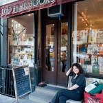 Left Bank Books, NYC, Karen Kondazian outside the store, June 21, 2012