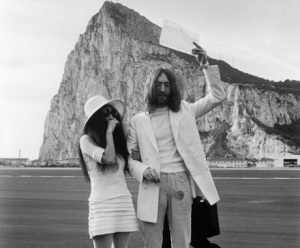 John Lennon and Yoko Ono tying the knot at the Rock of Gibraltar