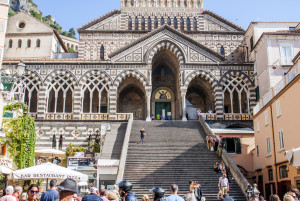 Newly wed couple on the stairs at Saint Andrew Cathedral – Amalfi, Italy