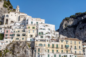 Houses Sitting Above the Amalfi Beach - Amalfi, Italy