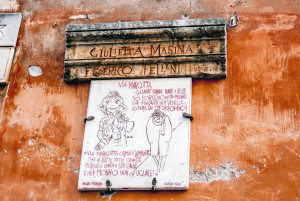 Plaque on the exterior of Federico Fellini’s apartment - Rome, Italy.